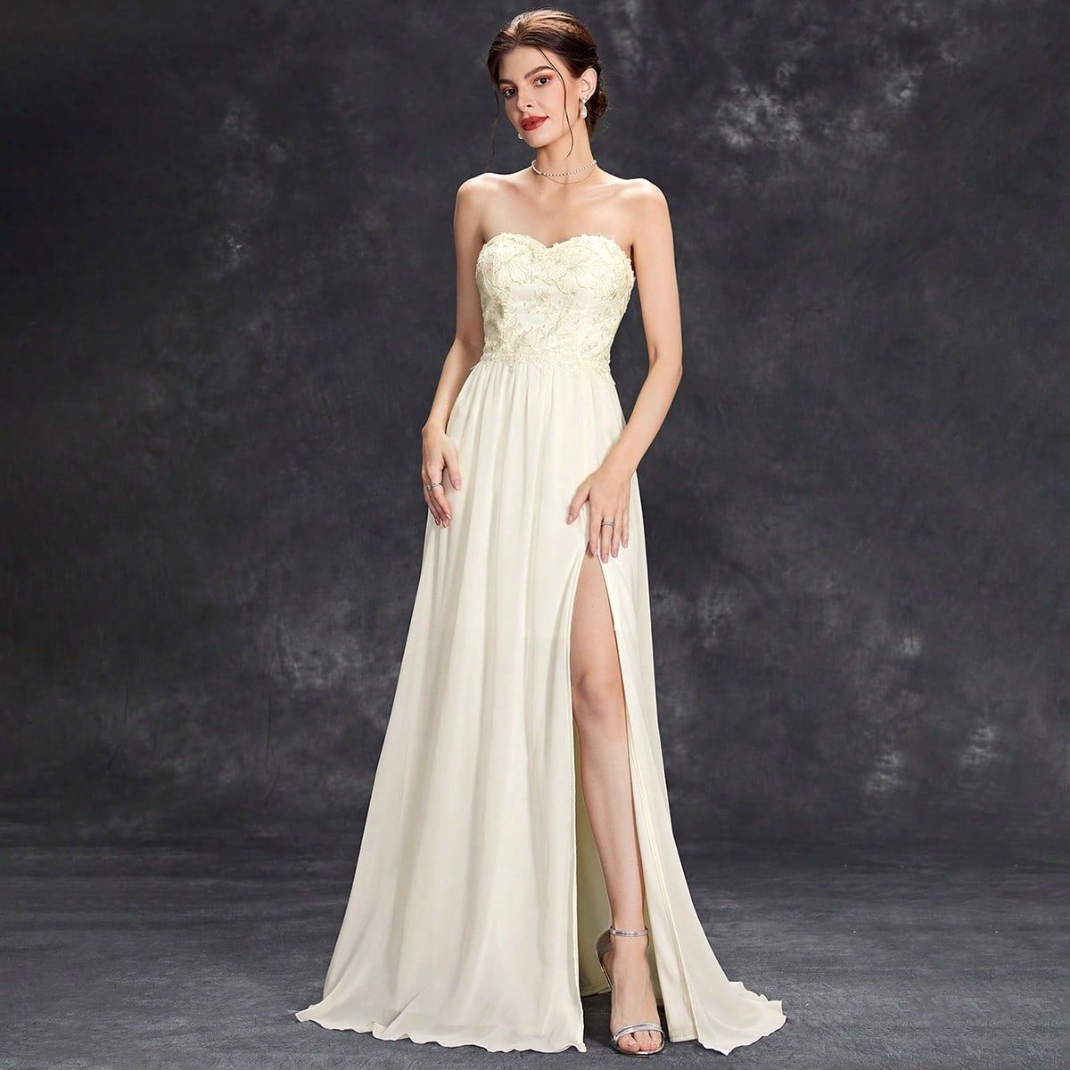 Elegant Embroidery Backless Slit Formal Dress