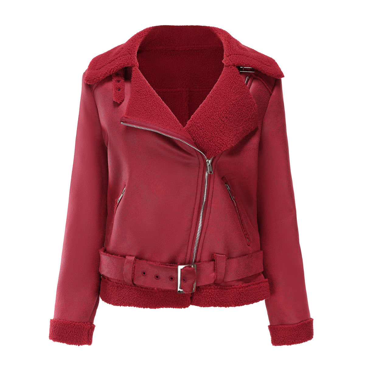 Women Faux Fur Shearling Leather Jacket