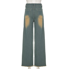 Street Vintage Retro Blue Washed Loose Jeans