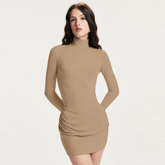 Women Solid Color Half Collar Short Day Dress