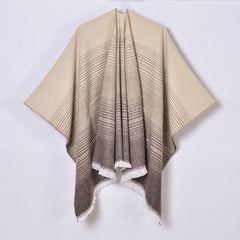 Women Cashmere Shawl Simple Gradient Lines Split Cloak