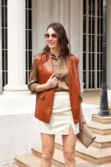 Sleeveless Faux Leather Vest Loose Short Coat