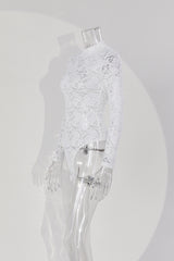 Sexy Lace White Long Sleeve Bodysuit