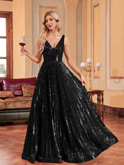 Elegant Sequin Beaded Sleeveless Evening Dress