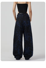 Retro Wide Leg Leopard Print Loose Wide Leg Jeans