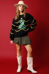 Women Christmas Tree Sequined Long-Sleeved Sweater