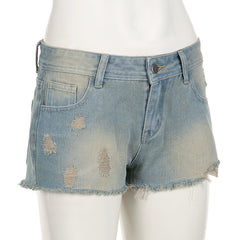 Sexy Low Waist Broken Washed Denim Shorts