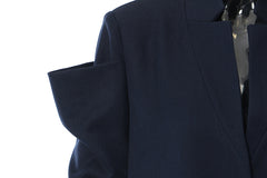 Navy Blue Stitching Long Trench Coat