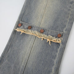 Women Washed Worn Straight Jeans