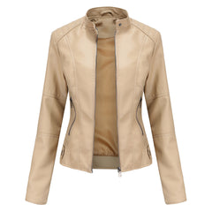 Women Motorcycle Thin Leather Jacket