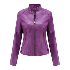 Women Motorcycle Thin Leather Jacket