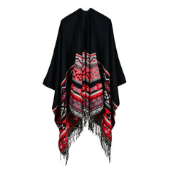 Floral Split Warm Shawl Cashmere Travel Cloak