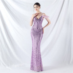 Elegant Floral Sequin High End Evening Dress