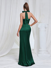 Elegant Slim Fit Halter Backless Slit Formal Dress