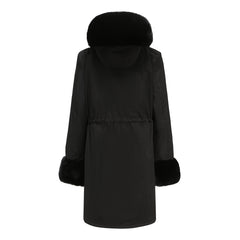 Women Detachable Fur Collar Hooded Warm Cotton Padded Coat