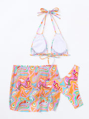 Women Corrugated Printed Three Piece Gauze Bikini Set