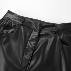 French Vintage Matte Leather High Waist Pants