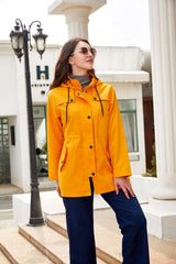 Women Mid Length Windbreaker Hooded Coat