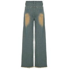 Street Vintage Retro Blue Washed Loose Jeans