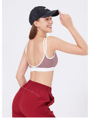 Double Shoulder Strap Striped Sports Bra