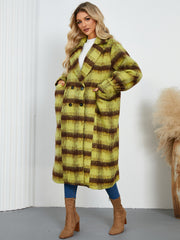 Women Casual Elegant Double Breasted Plaid Woolen Coat