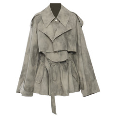 Camouflage Printing Trench Coat Skirt Casual Set