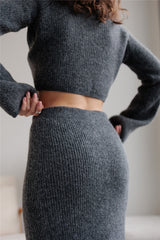 Long Sleeve Crew Neck Midi Skirt Sweater Set