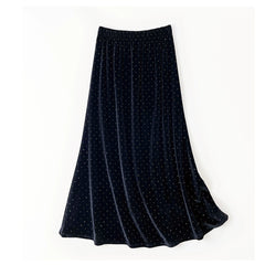 Women Draping Effect Long Shiny Rhinestone Velvet Skirt