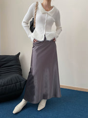 Elegant Fleece lined High Waist Draping Satin Skirt