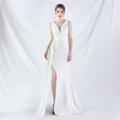 Elegant Satin Folding Beaded Evening Dress