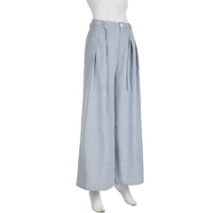 Stripe High Waist Pleated Loose Wide Leg Pants