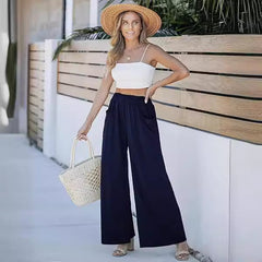 High Waist Loose Casual Trousers with Pockets