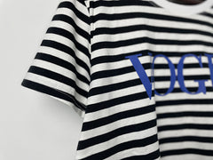 Summer Printed Striped Cotton Short Sleeved T Shirt