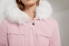 Women Mid-Length Fleece Lined Fur Collar Loose Winter Coat