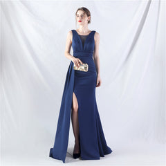 Elegant Folding Slit Satin Evening Dress