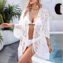 Asymmetric Sexy See through Lace Shirt Lace up Cover up