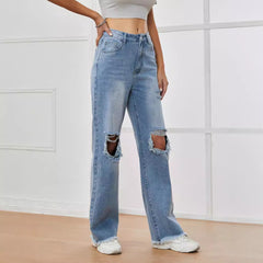 Women Ripped Wide Legs Denim Jeans