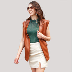 Sleeveless Faux Leather Vest Loose Short Coat