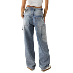 Women Washed Loose Street High Waist Wide Leg Jeans