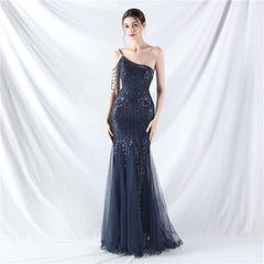 Elegant Beaded Floral Sequin Mesh Evening Dress