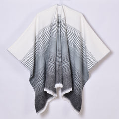 Women Cashmere Shawl Simple Gradient Lines Split Cloak