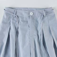 Stripe High Waist Pleated Loose Wide Leg Pants