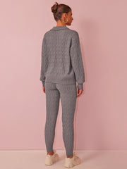 Solid Color Sweater Trousers Knitted Two Piece Set