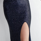 REVCHIC LUXE Elegant V-Neck Sequin Split Maxi Gown