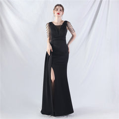 Elegant Satin Folding Beaded Evening Dress