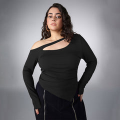 Plus Size Slim Fit Cold Shoulder Long Sleeve Top