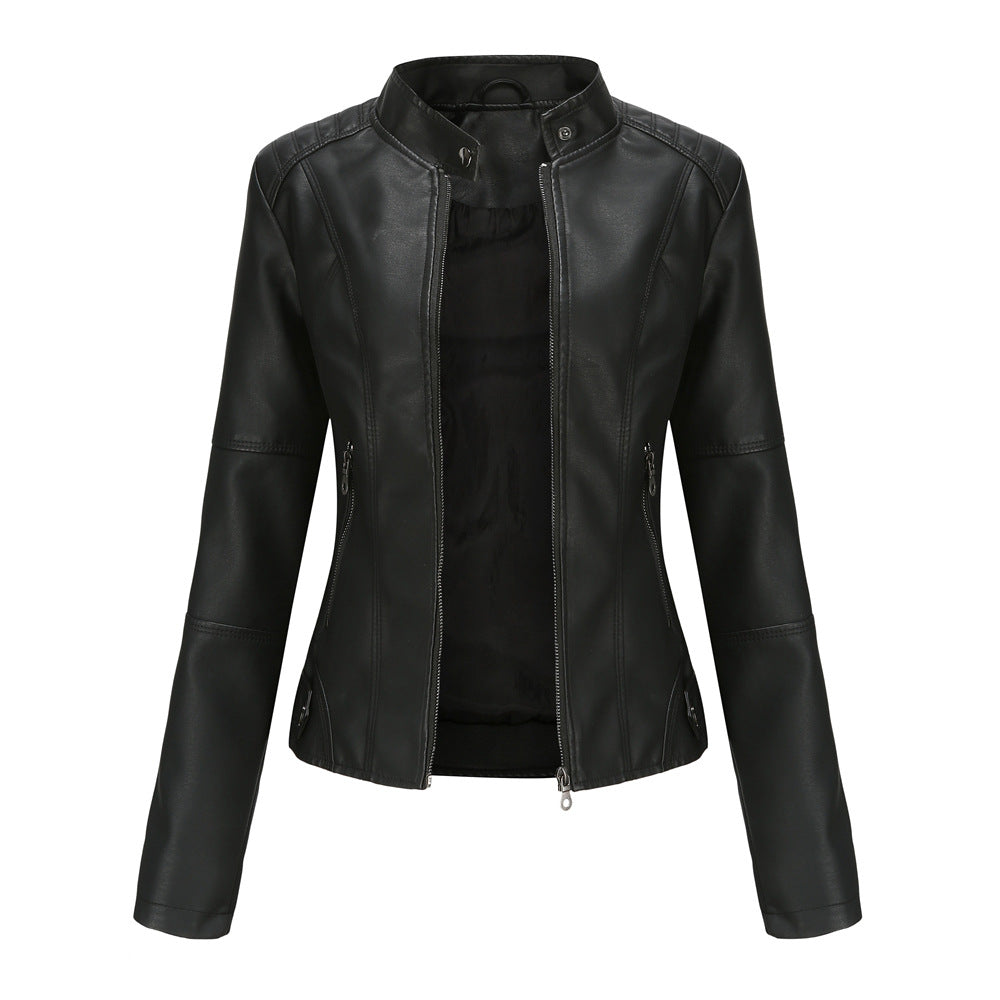 Women Motorcycle Thin Leather Jacket