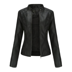 Women Motorcycle Thin Leather Jacket