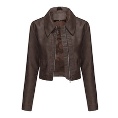 Women Long Sleeved Casual Thin Leather Jacket