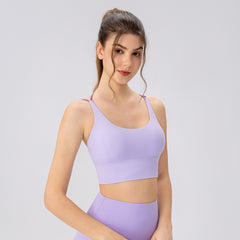 Women Spaghetti Strap Contrast Color Sports Bra